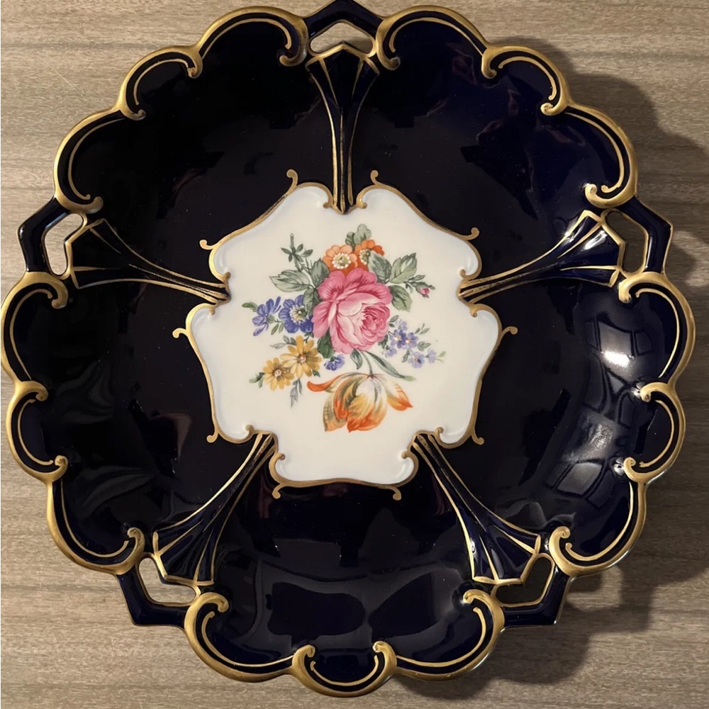 JLMENAU Graf von Henneberg Germany Genuine Cobalt Floral Round Platter